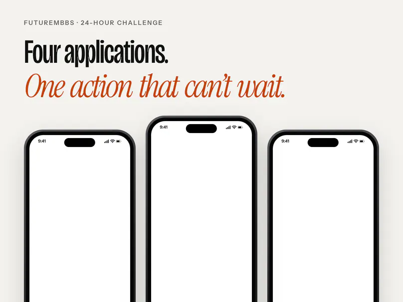 Four applications. One action that can’t wait. Three FutureMBBS phone screens: the journeys, the morning overview and what follows.