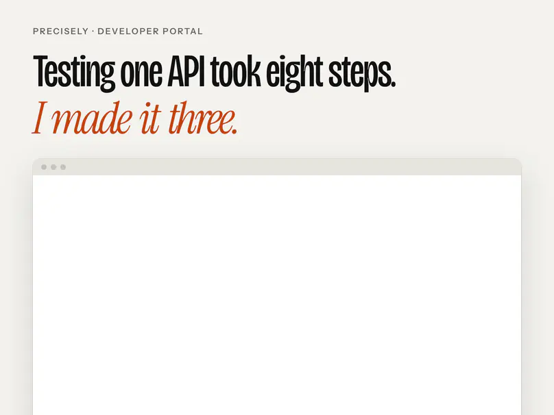 Testing one API took eight steps. I made it three. The API Tryout panel in the Precisely developer portal.
