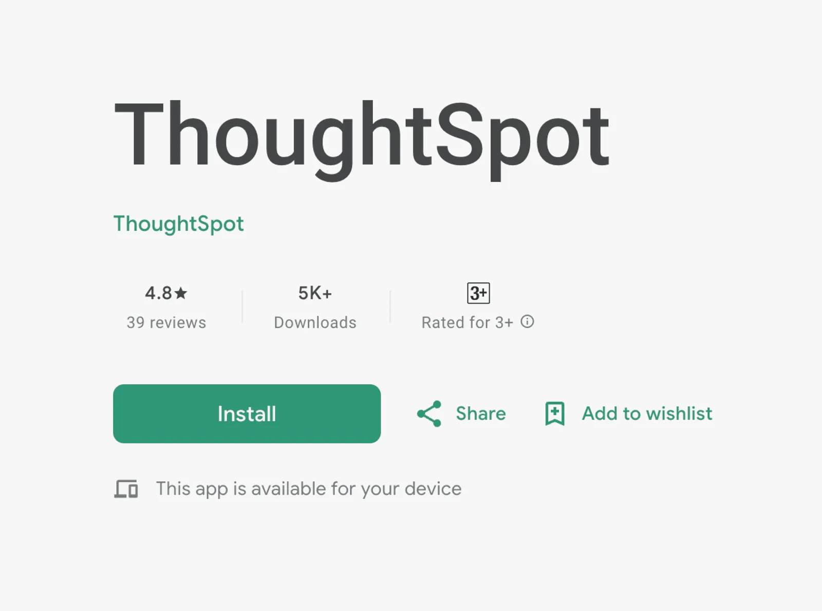 Google Play listing showing 4.8 stars from 39 reviews and more than 5,000 downloads