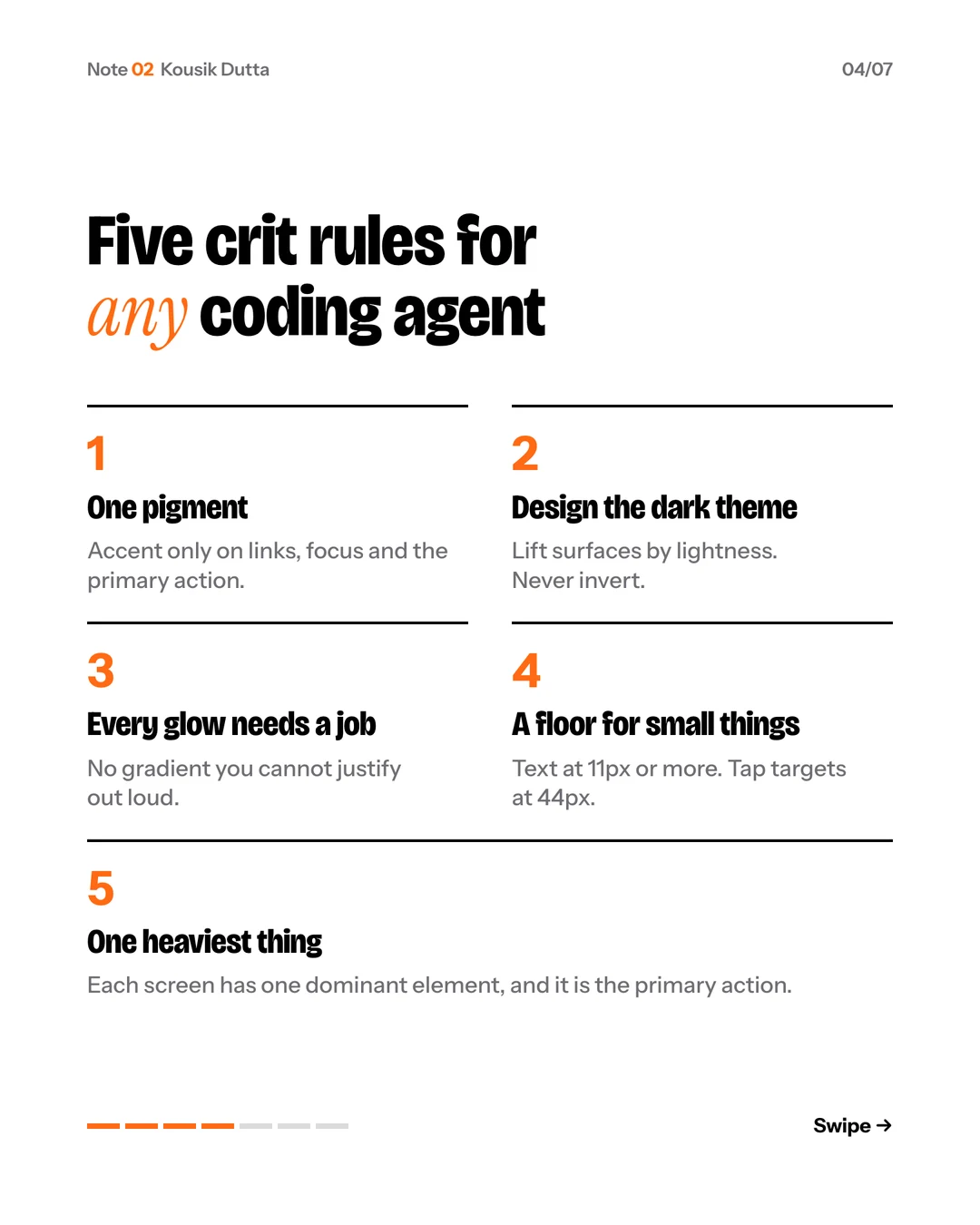 Five crit rules I give every coding agent