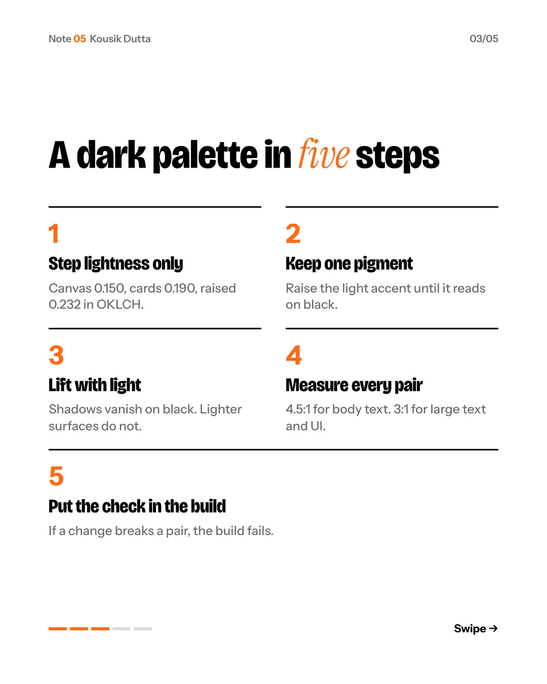A dark palette in five steps