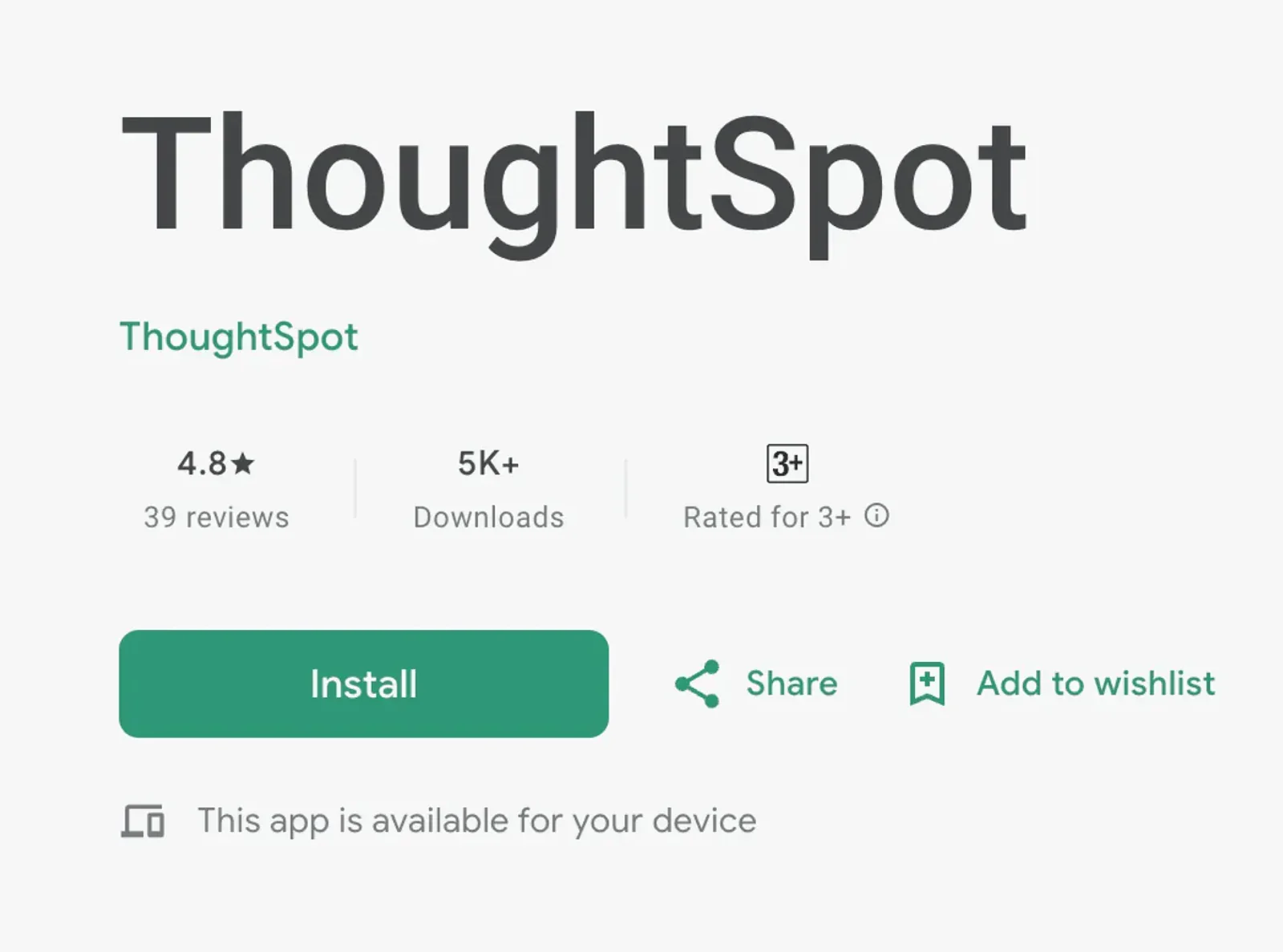 Google Play listing showing 4.8 stars from 39 reviews and more than 5,000 downloads